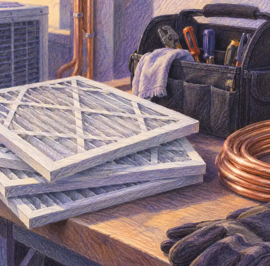 Illustration of hvac businesses equipment and workspace