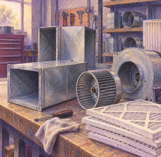 Illustration of hvac businesses equipment and workspace